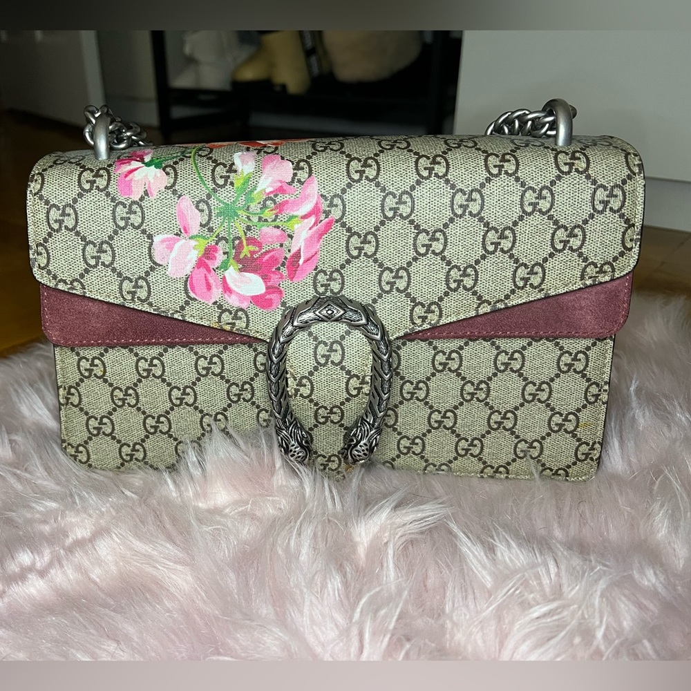 Gucci Beige/Pink GG Supreme Blooms Coated Canvas Small Dionysus Shoulder Bag